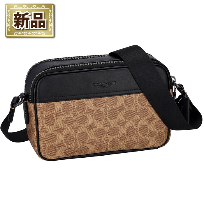 【新品】コーチ COACH グラハム クロスボディバッグ CV921 QBNRX 2024 AW タン シグネチャーキャンバス ブラック スムース カーフレザー