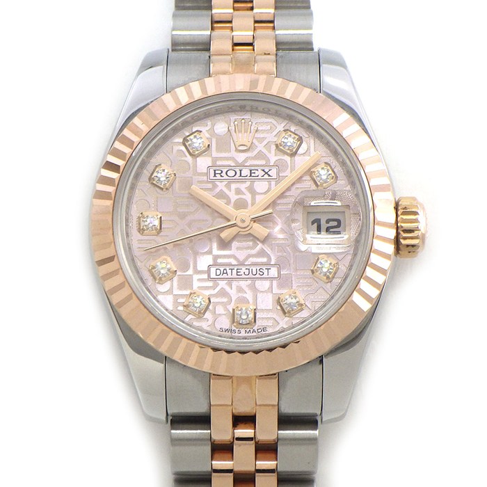 ロレックス Rolex 腕時計 デイトジャスト 179171G G番 2010年 ルーレット刻印 10ポイント ダイヤインデックス ピンクコンピューター文字盤 彫コン ホリコン デイト K18PG SS 自動巻き 【箱・保付き】 【中古】