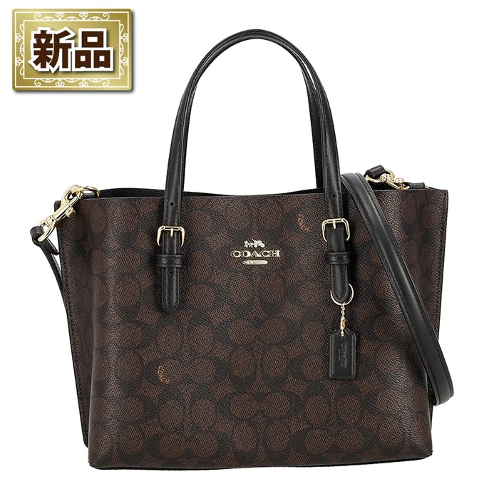 【新品】コーチ COACH モリー トートバッグ 25 CV965 IMXAQ 2026 SS ウォルナット シグネチャーキャンバス ブラック レザー ゴールド金具