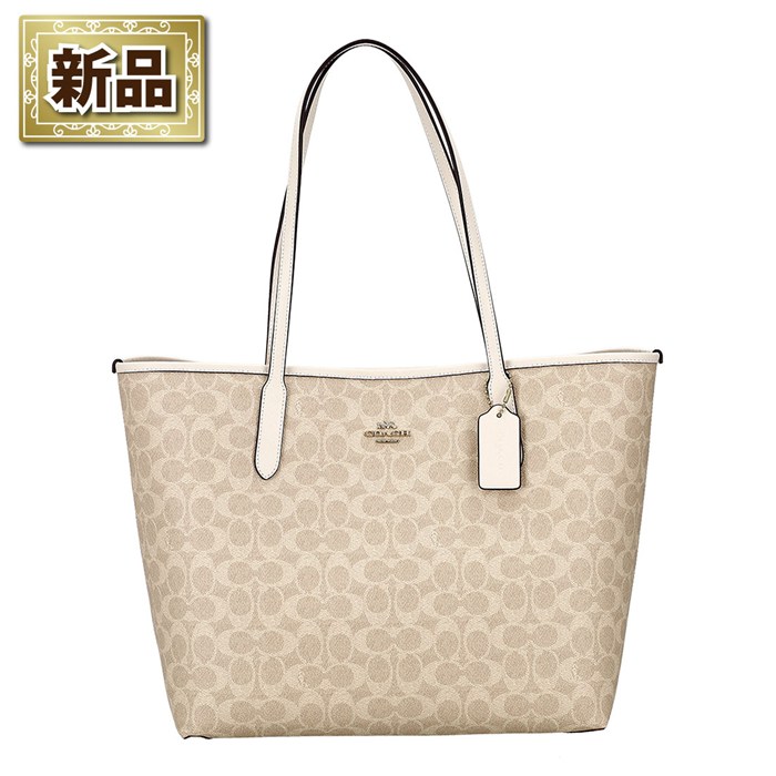 【新品】コーチ COACH シティ トートバッグ CV976 IMXDM 2025 AW サンド シグネチャーキャンバス チョーク レザー ゴールド金具
