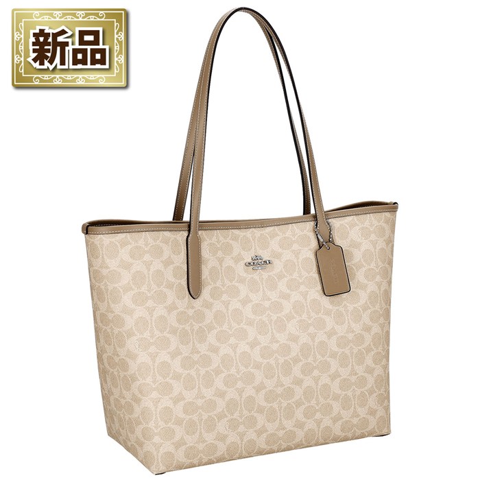 【新品】コーチ COACH シティ トートバッグ CV976 SVPWH 2025 AW サンド シグネチャーキャンバス トープ レザー シルバー金具