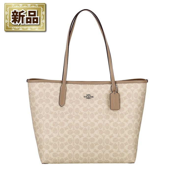 【新品】コーチ COACH シティ トートバッグ CV976 SVPWH 2025 AW サンド シグネチャーキャンバス トープ レザー シルバー金具