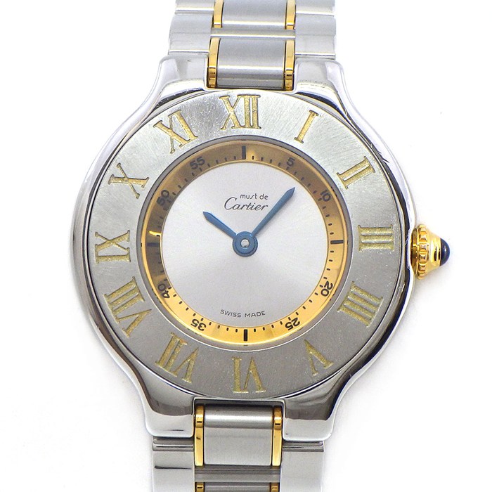 カルティエ Cartier 腕時計 マスト21 ヴァンティアン W10073R6 サンレイ シルバー文字盤 GP SS クオーツアナログ 【中古】