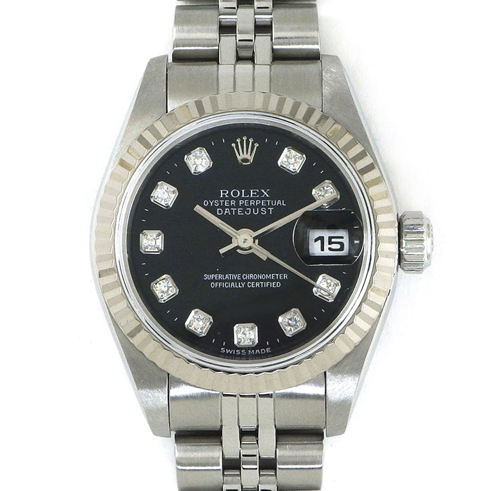ロレックス Rolex 腕時計 デイトジャスト 79174G P番 2000年製 10ポイント ダイヤインデックス ブラック文字盤 フルーテッドベゼル ジュビリーブレス K18WG SS 自動巻き 【箱・保付き】 【中古】