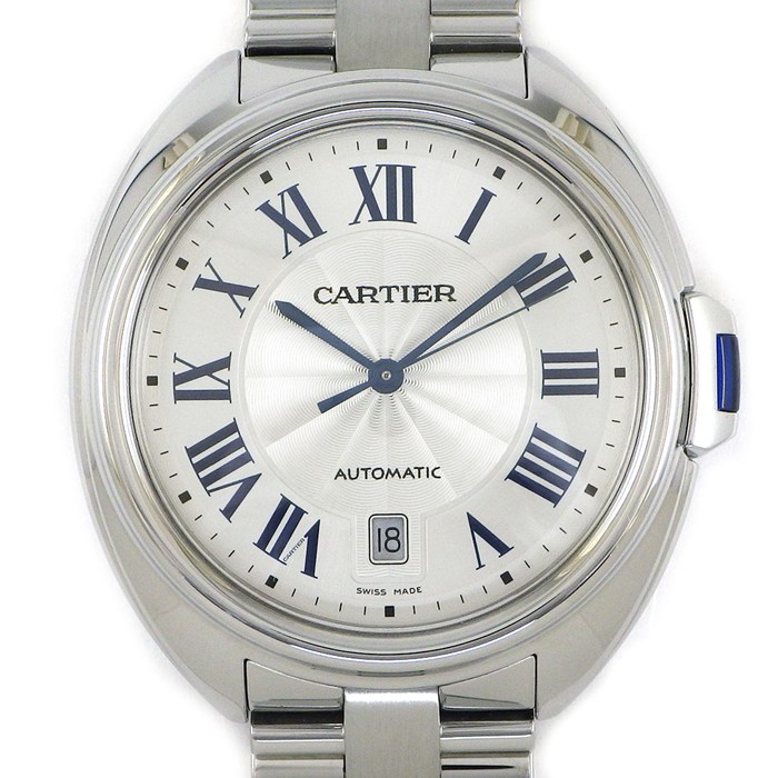 カルティエ Cartier 腕時計 クレ WSCL0007 シルバーギョーシェ文字盤 ローマンインデックス デイト 裏スケ SS 自動巻き 【箱・保付き】 【中古】