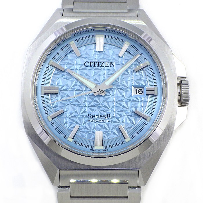 シチズン CITIZEN 腕時計 シリーズ8 NB6051-59L 9051-006V503 デイト 夜光インデックス 裏スケ 夜光針 ブルー文字盤 SS 自動巻き 【箱・保付き】 【中古】