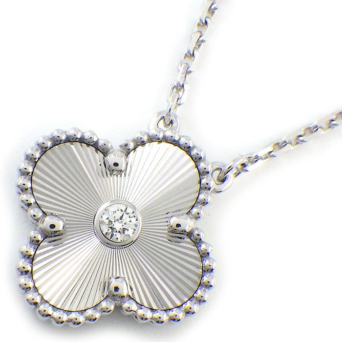 ヴァンクリーフ＆アーペル Van Cleef & Arpels ネックレス ヴィンテージアルハンブラ 2020年 ホリデーコレクション クリスマス限定モデル ギョーシェ 1ポイント ダイヤモンド K18WG 【箱・保付き】 【中古】