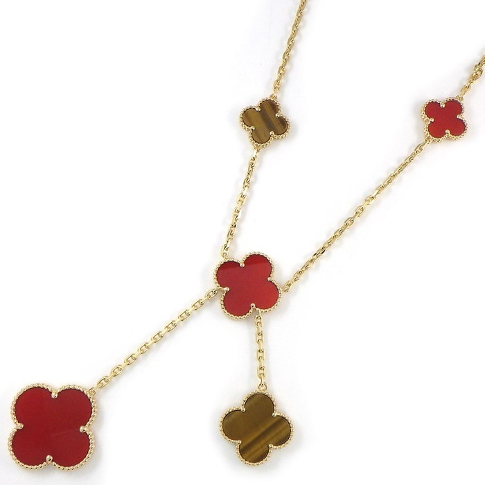 ヴァンクリーフ＆アーペル Van Cleef & Arpels ネックレス マジックアルハンブラ 6モチーフ VCARN5JP00 カーネリアン タイガーアイ K18YG 【箱・保付き】 【中古】