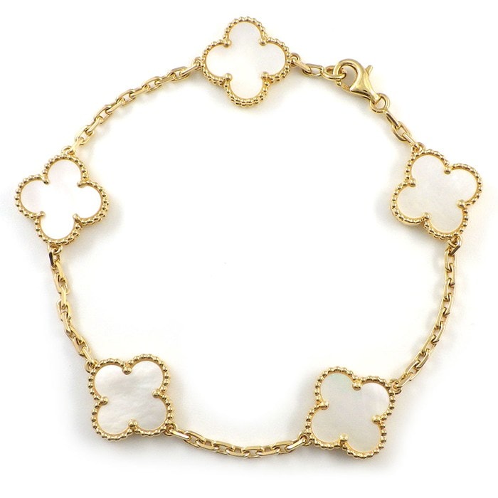 ヴァンクリーフ＆アーペル Van Cleef & Arpels ブレスレット ヴィンテージアルハンブラ 5モチーフ VCARA41800 ホワイト シェル K18YG 【箱・保付き】 【中古】