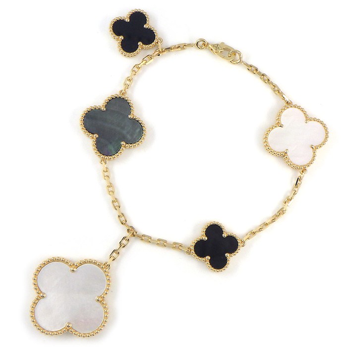 ヴァンクリーフ＆アーペル Van Cleef & Arpels ブレスレット マジックアルハンブラ 5モチーフ VCARD78700 オニキス ホワイト/グレー シェル K18YG 【箱・保付き】 【中古】
