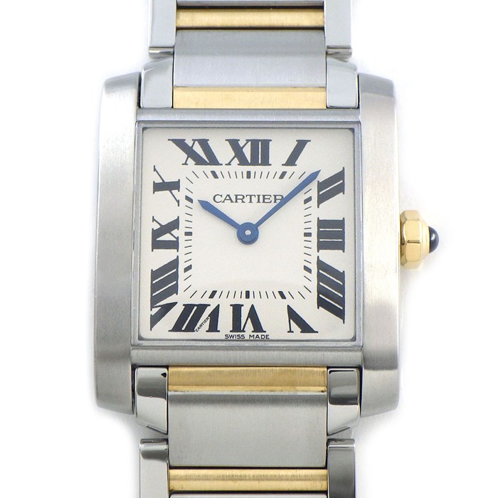 カルティエ Cartier 腕時計 タンク フランセーズ MM W2TA0003 スクエア アイボリー文字盤 ローマンインデックス K18YG SS クオーツアナログ 【箱・保付き】 【中古】