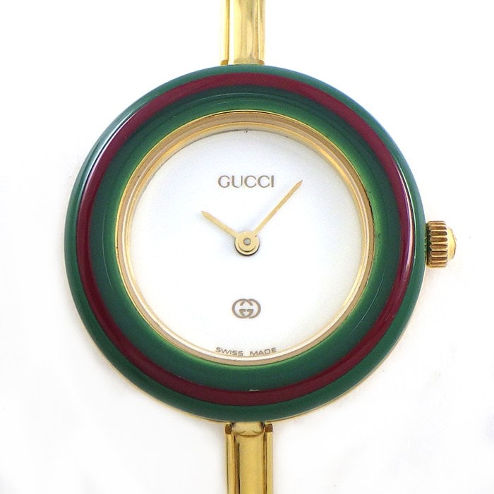 グッチ GUCCI 腕時計 チェンジベゼル 1100L マルチカラーベゼル 全11色 ホワイト文字盤 GP クオーツアナログ 【中古】