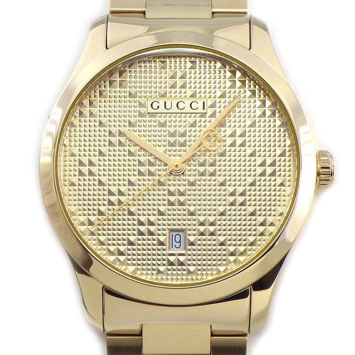 グッチ GUCCI 腕時計 Gタイムレス 126.4 ゴールド文字盤 デイト SS クオーツアナログ 【中古】
