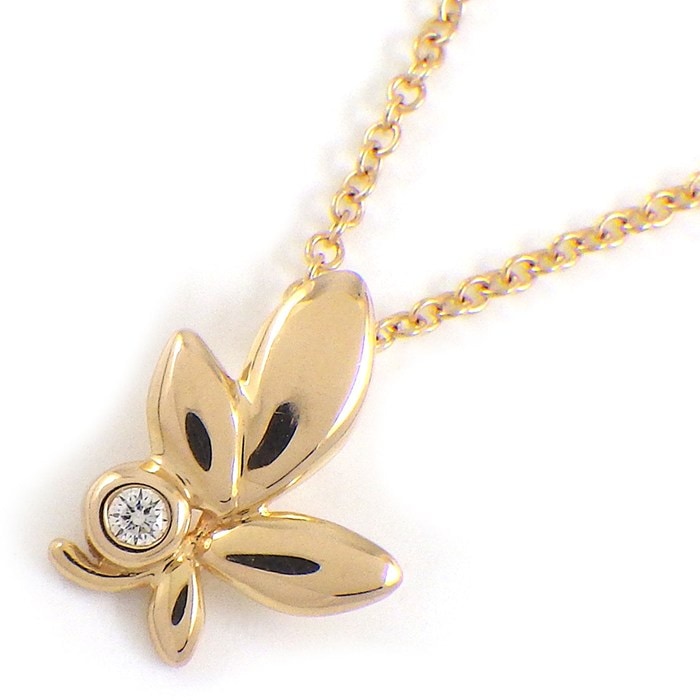 ティファニー Tiffany & Co. ネックレス オリーブリーフ 1ポイント ダイヤモンド K18PG 【中古】