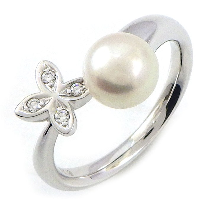 ミキモト MIKIMOTO リング フラワー パール 6.0mm珠 ダイヤモンド K18WG 8号 【中古】