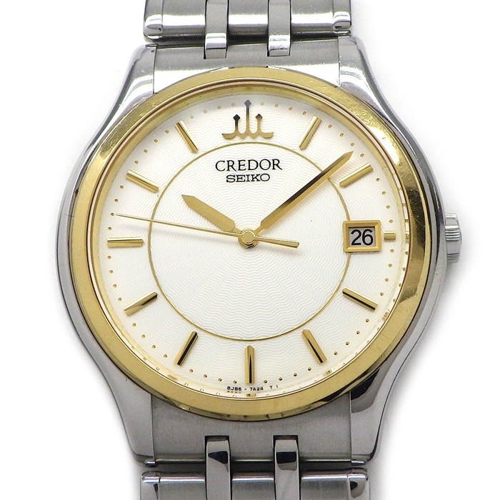 クレドール CREDOR 腕時計 8J86-7A00 ホワイト ギョーシェ文字盤 デイト K18YG SS クオーツアナログ 【中古】