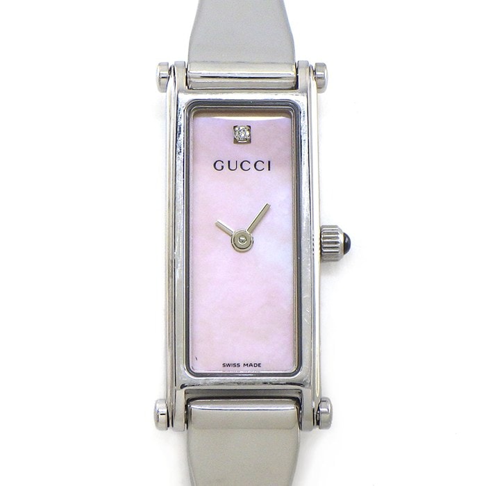 グッチ GUCCI 腕時計 ブレスウォッチ 1500L 1ポイント ダイヤインデックス レクタンギュラー ピンク マザーオブパール文字盤 ホースビット クラスプ SS クオーツアナログ 【中古】