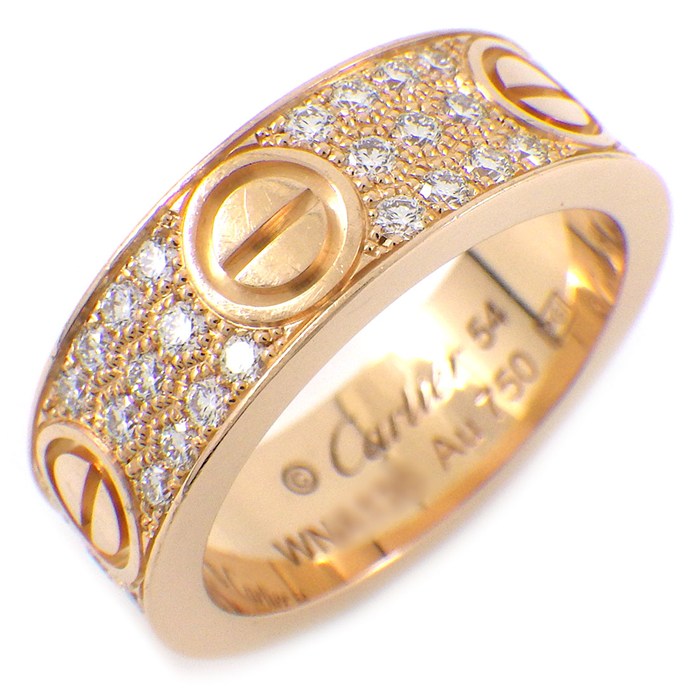 カルティエ Cartier リング ラブ クラシックモデル MM B4087654 パヴェ ダイヤモンド K18PG 14号 / #54 【中古】
