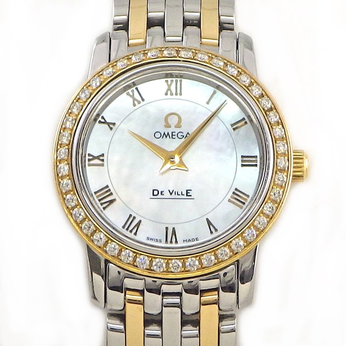 オメガ OMEGA 腕時計 デ・ヴィル 4375.71 ダイヤベゼル ホワイトシェル文字盤 ローマンインデックス K18YG SS クオーツアナログ 【中古】