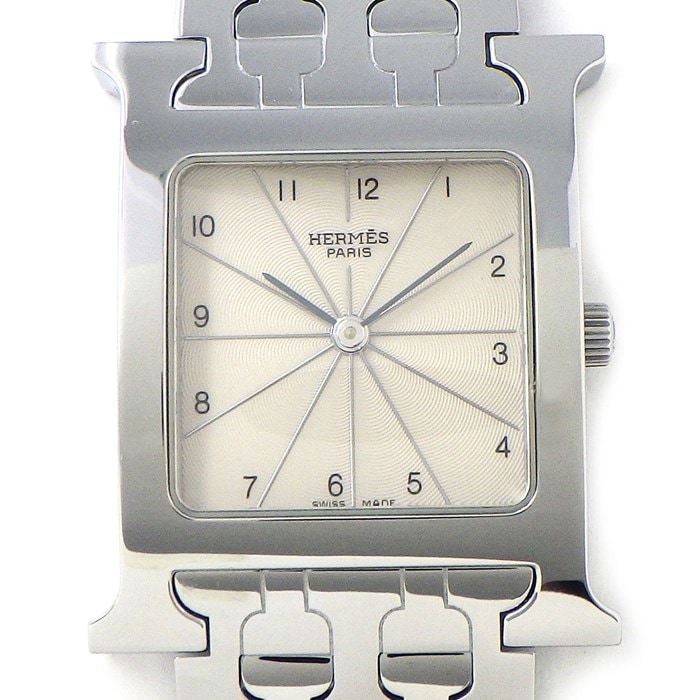エルメス HERMES 腕時計 Hウォッチ HH1.510 スクエア アイボリー ギョーシェ文字盤 SS クオーツアナログ 【中古】