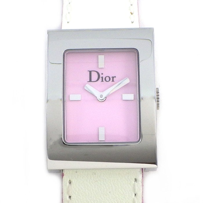 クリスチャンディオール Christian Dior 腕時計 マリス D78-109 レクタンギュラー ピンク文字盤 SS 革 クオーツアナログ 【中古】