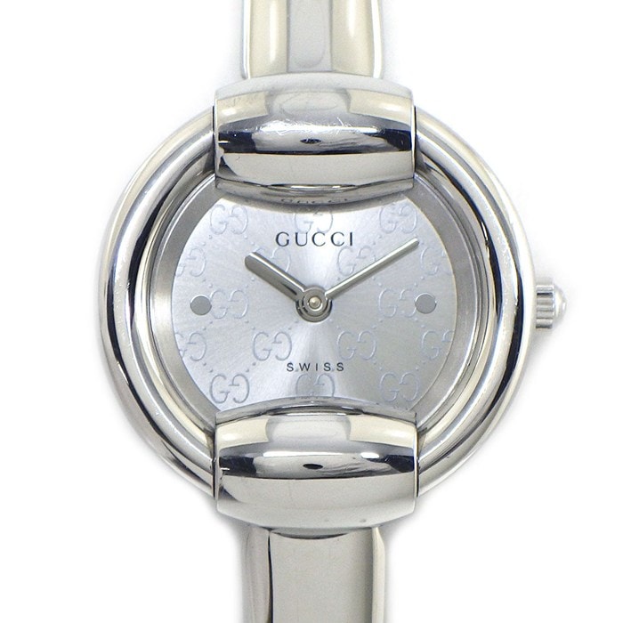 グッチ GUCCI 腕時計 バングルウォッチ 1400L ラウンド GG柄 サンレイ シルバー文字盤 SS クオーツアナログ 【中古】