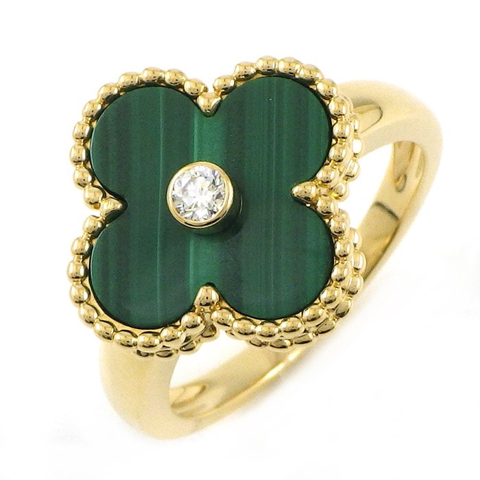 ヴァンクリーフ＆アーペル Van Cleef & Arpels リング ヴィンテージ アルハンブラ VCARO3QM00 1ポイント ダイヤモンド 0.05ct マラカイト K18YG 12号 / #52 【中古】