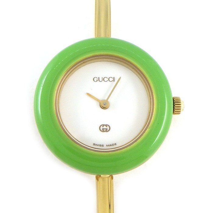 グッチ GUCCI 腕時計 チェンジベゼル 1100-L マルチカラーベゼル 全12色 ホワイト文字盤 GP クオーツアナログ 【中古】