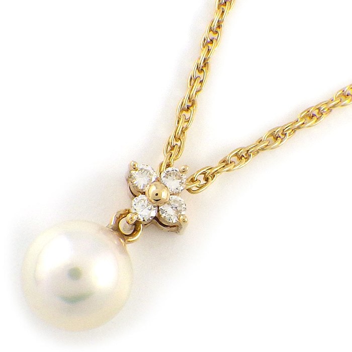 タサキ 田崎真珠 TASAKI ネックレス フラワーモチーフ パール 6.5mm珠 ダイヤモンド 0.05ct K18YG 【中古】