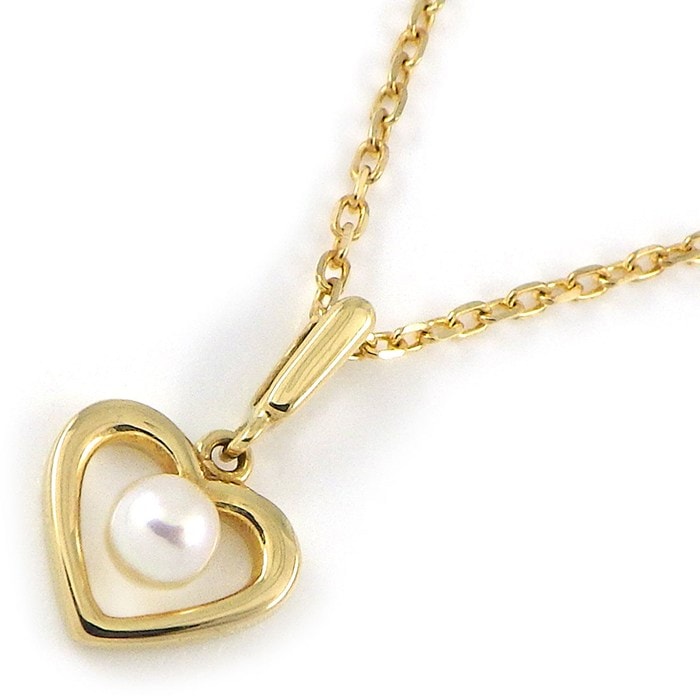 ミキモト MIKIMOTO ネックレス ハートモチーフ 1ポイント パール 3.5mm珠 K18YG 【中古】