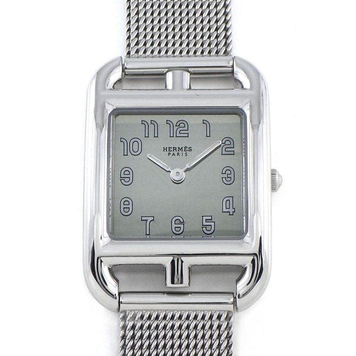 エルメス HERMES 腕時計 ケープコッド CC1.210 スクエア シルバー ミラー文字盤 メッシュベルト SS クオーツアナログ 【箱・保付き】 【中古】