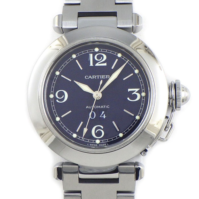 カルティエ Cartier 腕時計 パシャC ビッグデイト W31047M7 ブルー文字盤 デイト 夜光針/夜光インデックス SS 自動巻き 【中古】