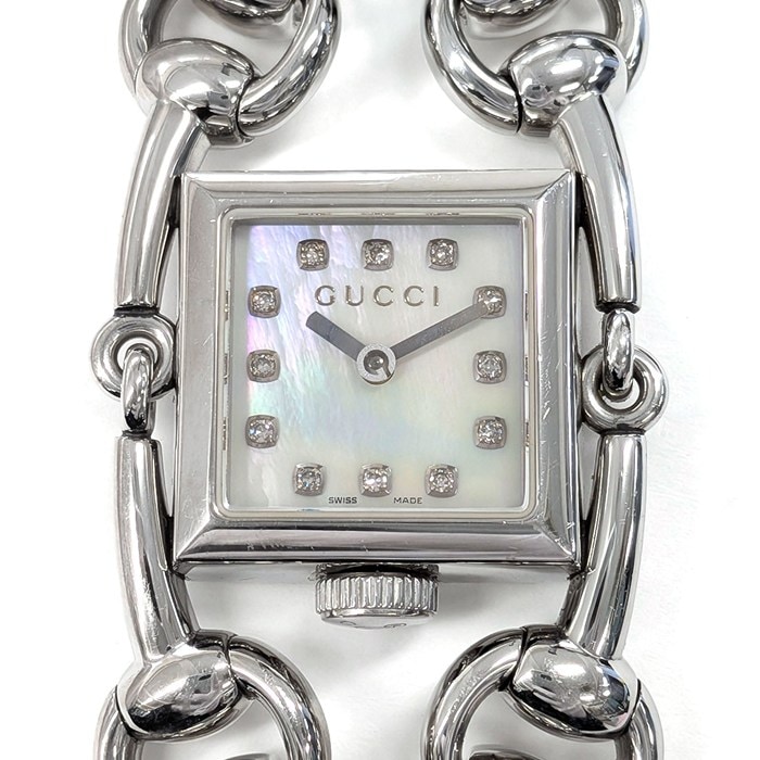 グッチ GUCCI 腕時計 シニョーリア 116.5/YA116501 12ポイント ダイヤインデックス スクエア ホワイト マザーオブパール文字盤 SS クオーツアナログ 【中古】