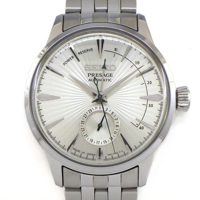 セイコー SEIKO 腕時計 プレサージュ SARY129/4R57-00E0 デイト 裏スケ パワーリザーブ表示 ギョーシェ シルバー文字盤 SS 自動巻き 【中古】