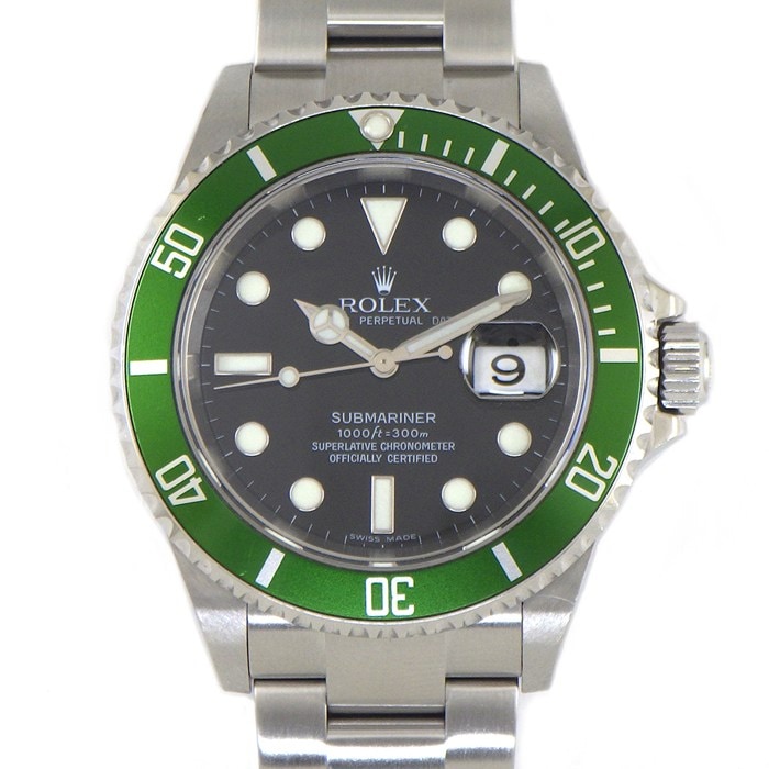 ロレックス Rolex 腕時計 サブマリーナー デイト 16610LV グリーンサブ カーミット Z番 2006年製 デイト 夜光インデックス 夜光針 回転ベゼル ブラック文字盤 SS 自動巻き 【箱・保付き】 【中古】