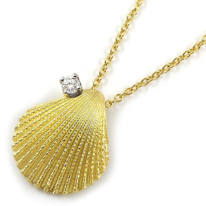 ティファニー Tiffany & Co. ネックレス シェルモチーフ 1ポイント ダイヤモンド K18YG PT950 【中古】