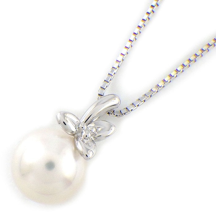 タサキ 田崎真珠 TASAKI ネックレス フラワーモチーフ パール 7.5mm珠 1ポイント ダイヤモンド K18WG 【中古】