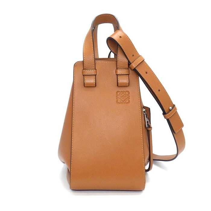 ロエベ LOEWE ショルダーバッグ ハンモックバッグ スモール 387.30.S35 タン クラシックカーフ コットン シルバー金具 【中古】