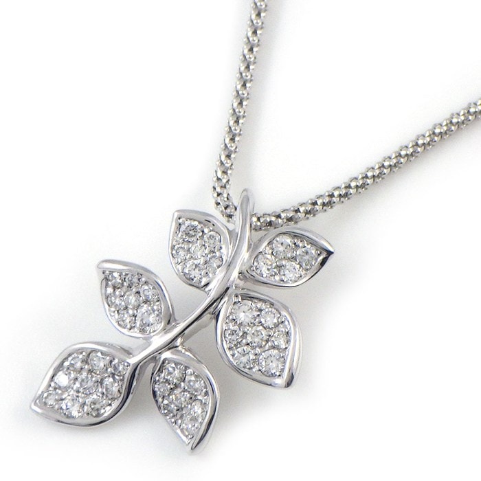 【ダイヤモンド】 ネックレス リーフモチーフ ダイヤモンド 計0.46ct K18WG 【中古】