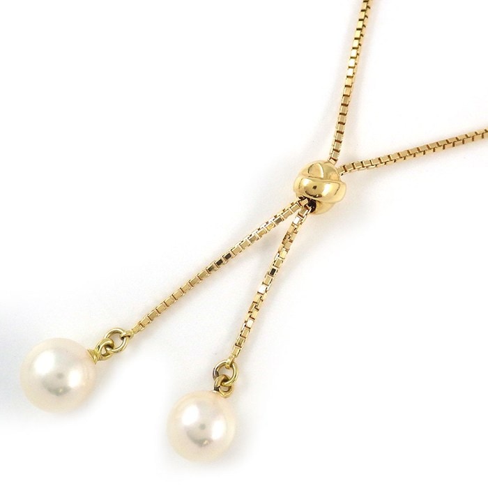 タサキ 田崎真珠 TASAKI ネックレス ドロップ スウィング 2ポイント パール 6.5mm珠 K18YG 【中古】