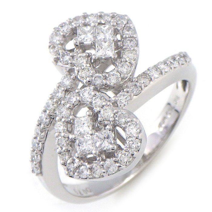 【ダイヤモンド】 リング ハートモチーフ パヴェ ダイヤモンド 計0.79ct K18WG 14号 【中古】