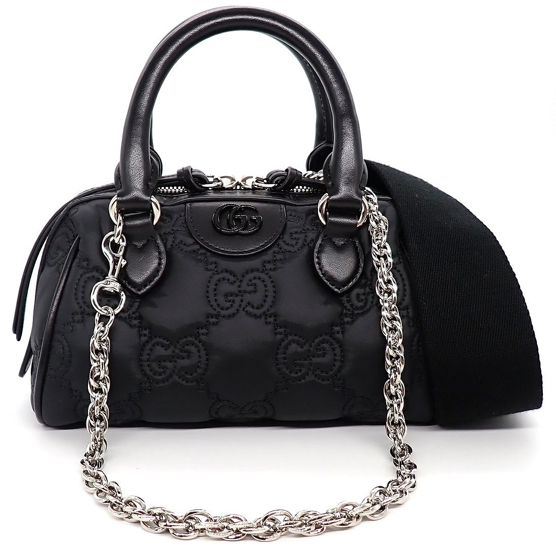 グッチ GUCCI ショルダーバッグ GGマトラッセ ミニバック 702251 ブラック パープル ナイロン レザー シルバー金具 【中古】