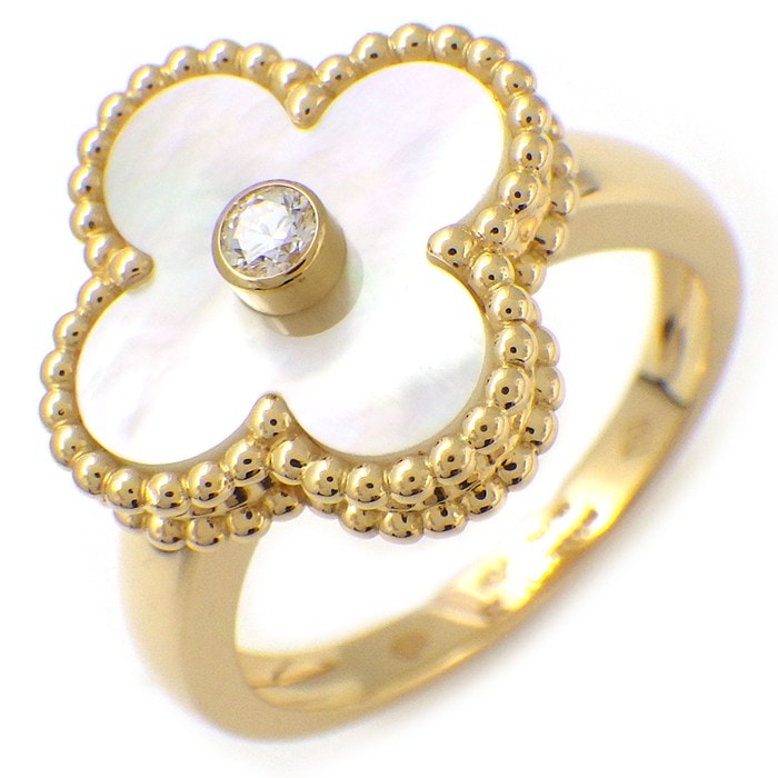 ヴァンクリーフ＆アーペル Van Cleef & Arpels リング ヴィンテージアルハンブラ VCARA41100 1ポイント ダイヤモンド 0.05ct ホワイト シェル K18YG 11.5号 / #52 【中古】