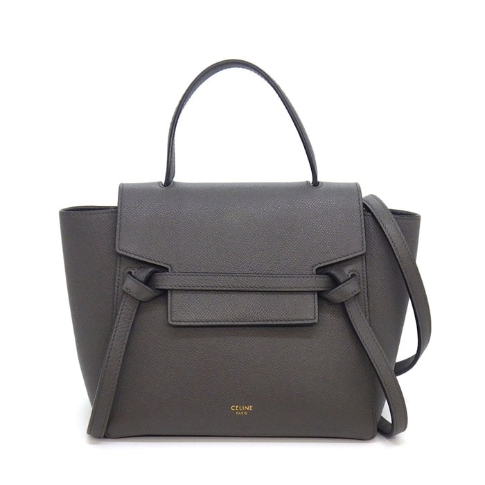 セリーヌ CELINE ショルダーバッグ/ハンドバッグ ベルトバック ナノ 189003ZVA.10DC グレー カーフスキン ゴールド金具 【中古】