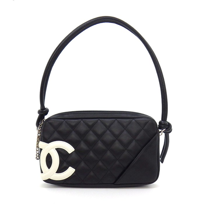 シャネル CHANEL ショルダーバッグ カンボライン アクセサリーポーチ A25175 2005年 ブラック ピンク ソフトカーフスキン 【中古】