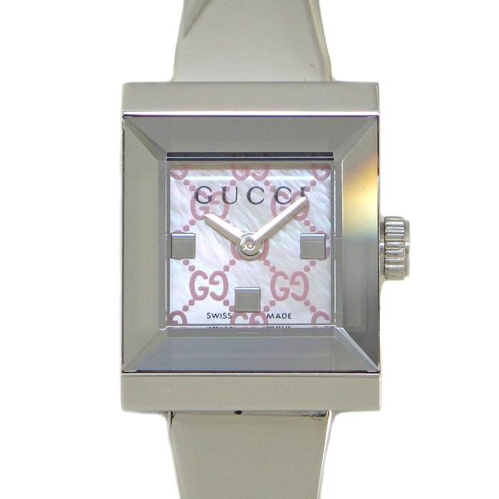 グッチ GUCCI 腕時計 Gフレーム YA128516/128.5 ホースビット スクエア GG柄 ピンクシェル文字盤 SS クオーツアナログ 【中古】