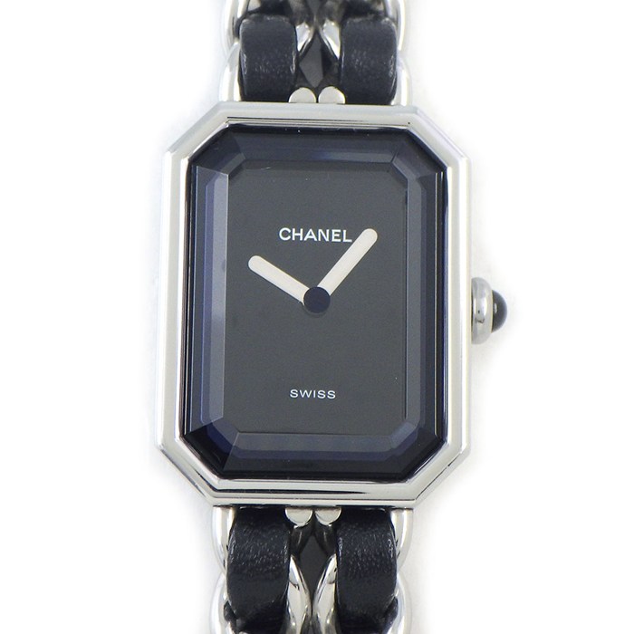 シャネル CHANEL 腕時計 プルミエール M H7022 オクタゴナル ブラック文字盤 チェーンブレス レザーベルト SS クオーツアナログ 【中古】