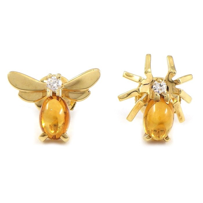 ショーメ Chaumet ピアス アトラップ モワ ビー スパイダー モチーフ シトリン ダイヤモンド K18YG 【中古】