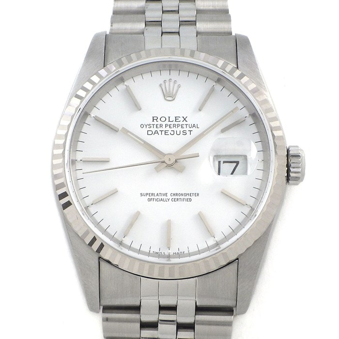ロレックス Rolex 腕時計 デイトジャスト 16234 X番 1991年製 夜光インデックス 夜光針 ホワイト文字盤 フルーテッドベゼル ジュビリーブレス K18WG SS 自動巻き 【OH済み】 【中古】