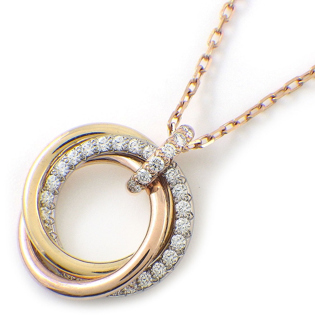 カルティエ Cartier ネックレス トリニティ スモール セミパヴェ ダイヤモンド K18PG K18WG K18YG 【箱・保付き】 【中古】